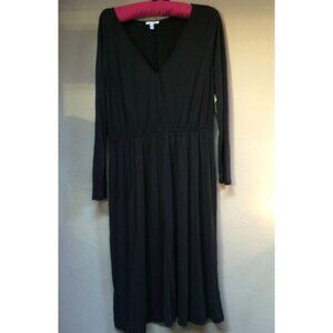 New Abound Women's V-Neck A-Line Black Elastic Waist Long Sleeve Midi Dress XL